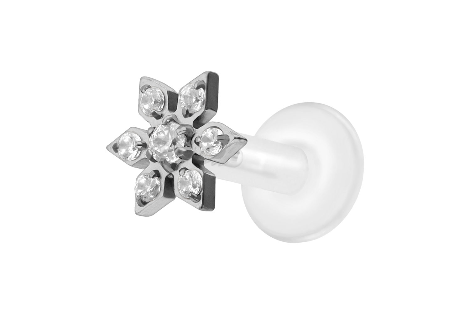 PTFE Labret Piercing mit Innengewinde + Titan-Aufsatz KRISTALLBLUME